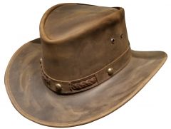 Modestone Weathered Antiqued Leather Cowboy Hat Western Conchos Brown