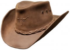 Modestone Weathered Antiqued Leather Cowboy Hat Bull Head Brown