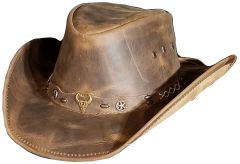 Modestone Unisex Leather Cowboy Hat Breezer Concho Brown