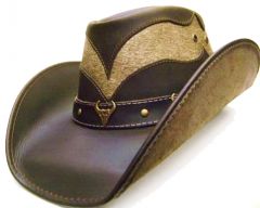 Modestone Men's Leather Cowboy Hat "Hair On" Cowhide Section Brown