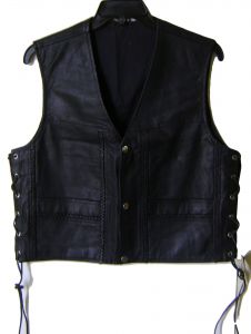 Modestone Men's Leather Vest H Shaped Braid S Black