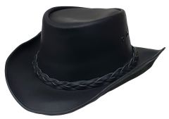 Modestone Weathered & Rough Oiled Leather Short Brim Casual Cowboy Hat Black
